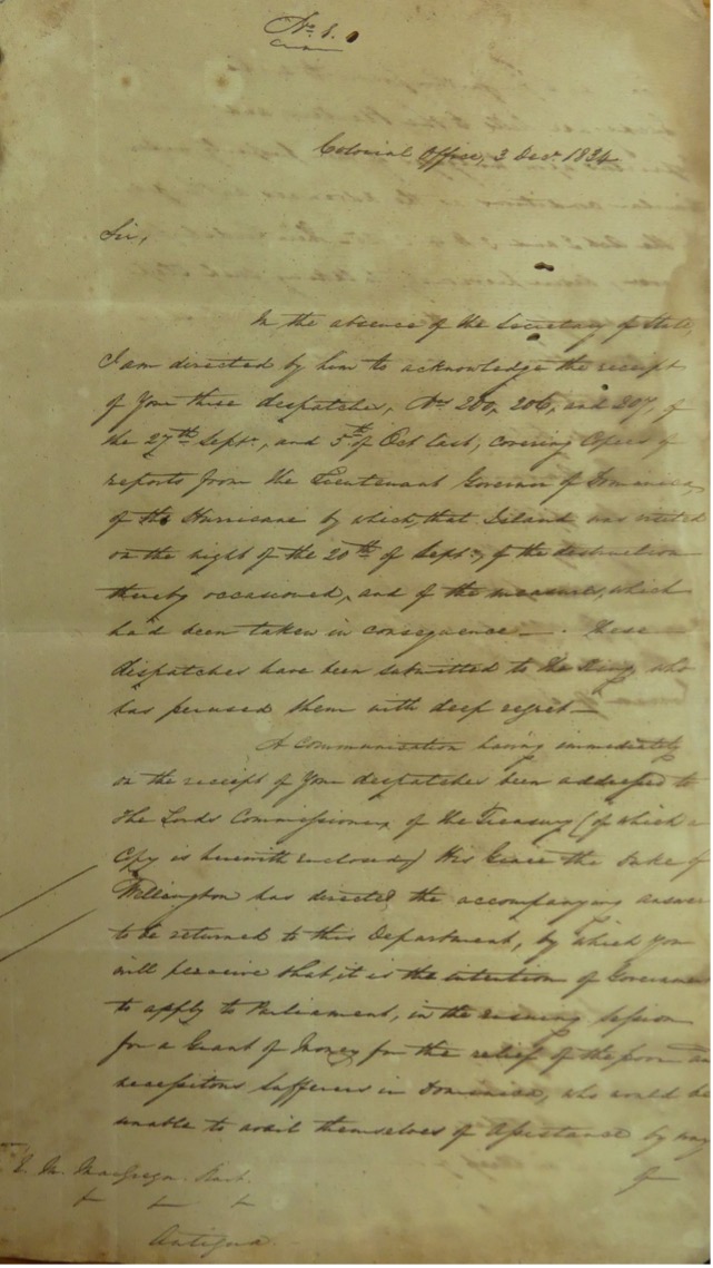 Hurricane of 1834, Governor’s Dispatch